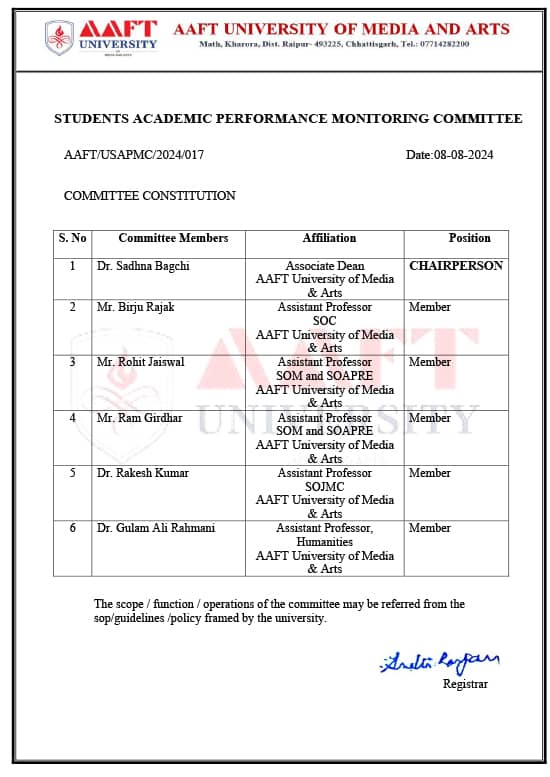 UNIVERSITY ACADEMIC PERFORMANCE COMMITTEE