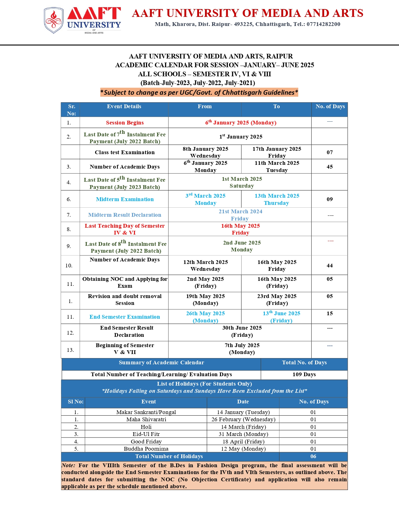 AUR-ACADEMIC CALENDAR- JAN-JUNE 2025-IV-VI-VIII Sem